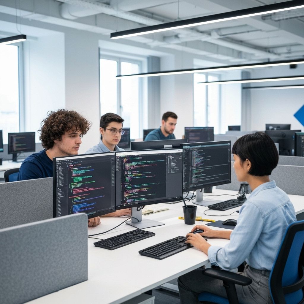 Software engineers working on modern development environment